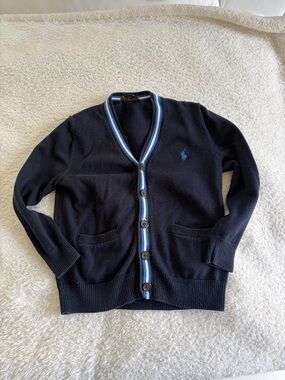 Polo by Ralph Lauren Navy Cardigan with Light Blue Trim